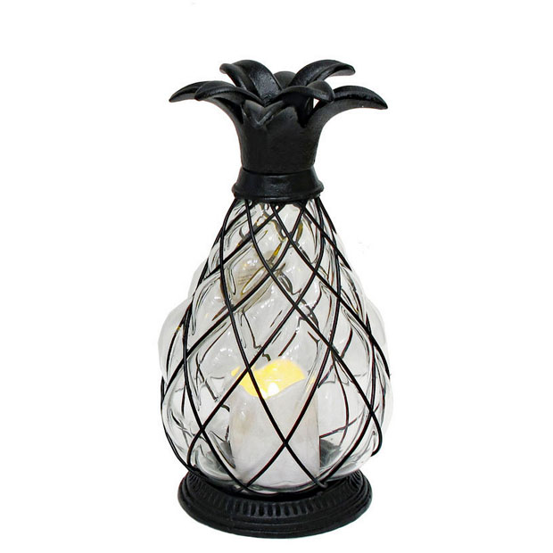 Flamelesscandles 10 Inch Glass and Metal Pineapple Lantern Timer