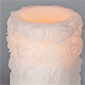 White Carved Wax Roses Flameless 4 x 6  LED Wedding Candle