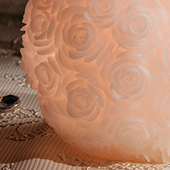 White Carved Wax Roses Flameless Round LED Wedding Candle