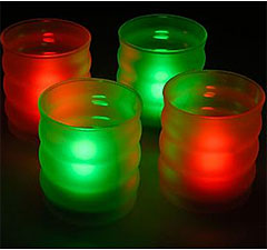 Red and Green Set of 4 Tealights with Frosted Glass Votives