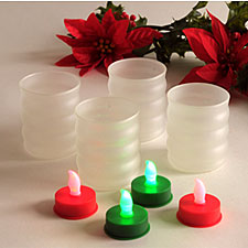 Red and Green Set of 4 Tealights with Frosted Glass Votives
