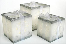 Carved Snowflake Flameless 3 Piece Set White with Silver