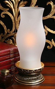 Flameless Antique Gold Base Hurricane 14 Inches