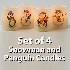 Set Of 4 Snowmen & Penguin Holiday Flameless Candles