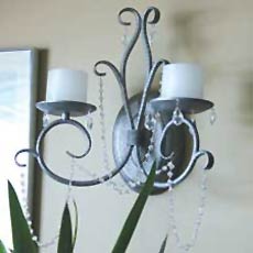 Antique Pewter Crystal Flameless Double Wall Sconce