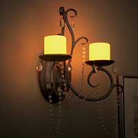 Antique Pewter Crystal Flameless Double Wall Sconce