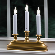 White LED Cordless Three Tier Window Candle - Antique Gold Finish