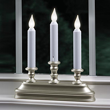 White LED Cordless Three Tier Window Candle - Pewter Finish