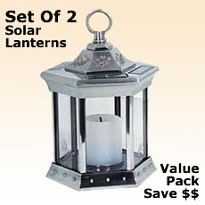 Flameless Solar Lantern With Candle - Set of 2