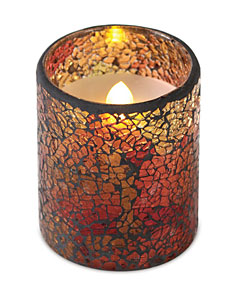 Amber Mosaic Glass with LED Flameless Candle - 4 Inch Timer