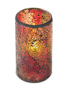 Amber Mosaic Glass with LED Flameless Candle - 6 Inch Timer