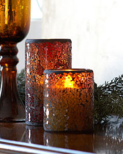 Amber Mosaic Glass with LED Flameless Candle - 6 Inch Timer