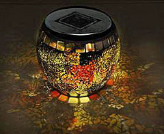 Solar Powered Mosaic Jar with Warm AmberTones