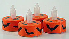 Set of 4 Flameless Tealights Orange with Black Bats
