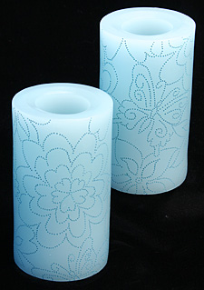 6 Inch  Flower Power Aqua Vanilla Scent Flameless Candle - Set of 2