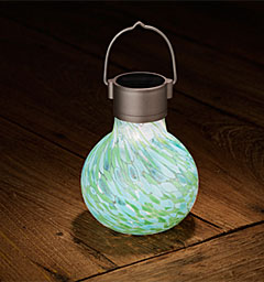 Outdoor Solar Tea Lantern - Blue Green Luminescent Hand Blown Glass