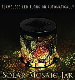 Solar Powered Mosaic Cylinder Jar with Cool Amber Tones