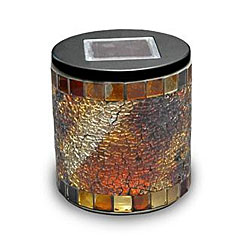 Solar Powered Mosaic Cylinder Jar with Cool Amber Tones