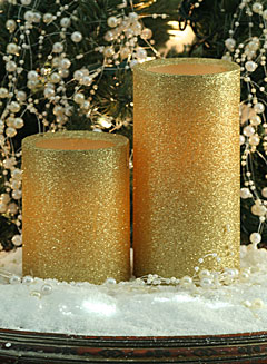 Flameless 4 Inch Gold Glitter Pillar Candle