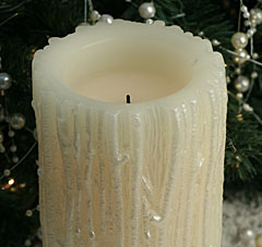 Flameless Pearlized Pillar With Twig Carvings - 6 Inch