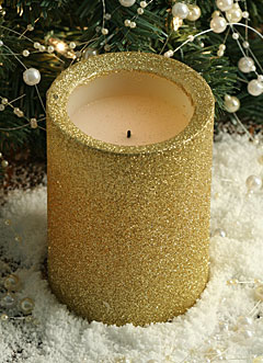 Flameless 4 Inch Gold Glitter Pillar Candle