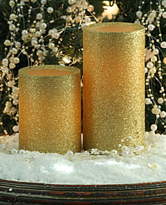 Flameless 6 Inch Gold Glitter Pillar Candle