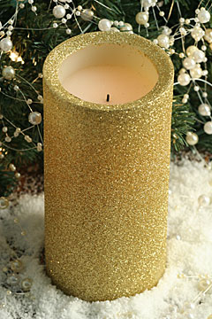 Flameless 6 Inch Gold Glitter Pillar Candle