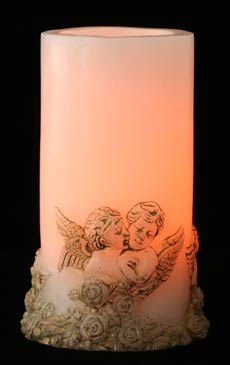 4 X 8 Flameless Cherub Holiday Candle with Gold Detailing