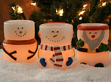 Snowman Tealights Set of 3 Hand Painted Wax