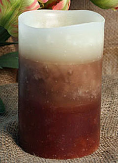 Flameless Mottled Brown And Ivory Candle 3 x 5