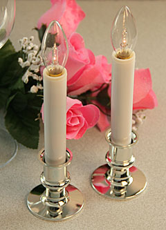 Flameless Event Taper Candles - Set of  Two with Silver Base