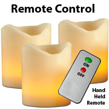 Set of 3 Remote Control Flameless Candles 3 x 3 Inch With Timer