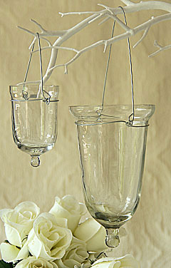 Set of 4 Glass Tealight Holders - 6 Inches Tall with Hangers
