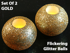 Mini Wax Flameless Glitter Balls - Gold - Set Of 2