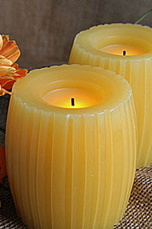 4 Inch Flameless Hurricane Striped Cut Design Set -2 Timer