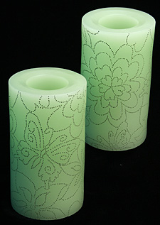 6 Inch Flower Power Green Vanilla Scent Flameless Candle - Set of 2