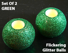 Mini Wax Flameless Glitter Balls - Green - Set Of 2