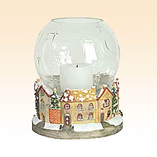 Old Fashioned Holiday Town with Flameless Candle and Glass Globe