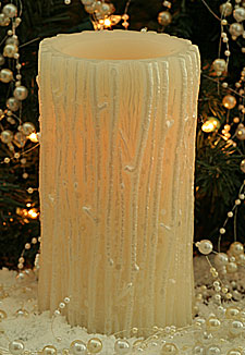 Flameless Pearlized Pillar With Twig Carvings - 6 Inch