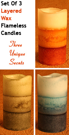 Layered Flameless Candles 3 Unique Scents with  Timer Set of 3