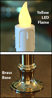 Flameless Candlestick With Brass Base Yellow LED 9 Inch