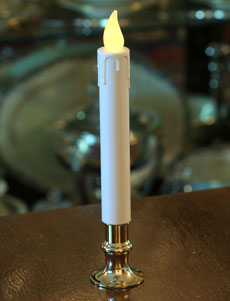 Flameless Candlestick With Brass Base Yellow LED 9 Inch