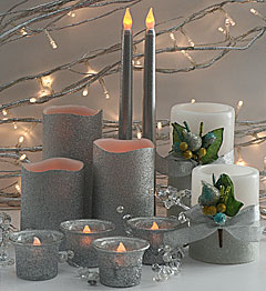 Silver Glitter Glass Votive with Tealight Set of 4