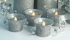 Silver Glitter Glass Votive with Tealight Set of 4