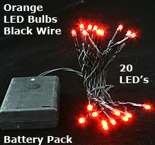 Orange LED Battery Operated Light Set - 20 Bulbs - 6.5 Feet