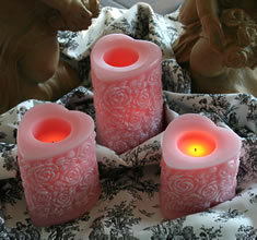 Heart Shaped Pink Flameless Candle Set Of 3