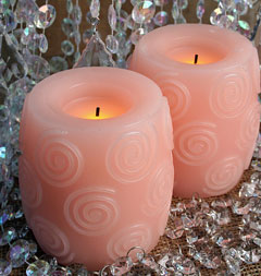 4 Inch Flameless Hurricane Pink Swirl Design Set - 2 with Timer