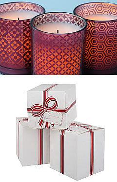 Flameless Set of 3 Pillars in Decorative Red Patterned Glass