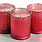 Flameless Set of 3 Pillars in Decorative Red Patterned Glass