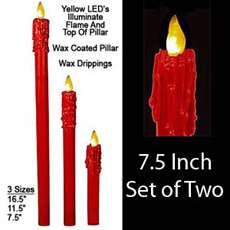 Red Flameless Taper Candle 7.5 Inch - Set of 2 Yellow Flame